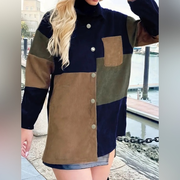 Colorblock Long Sleeve Button Down Jacket - Picture 4 of 4